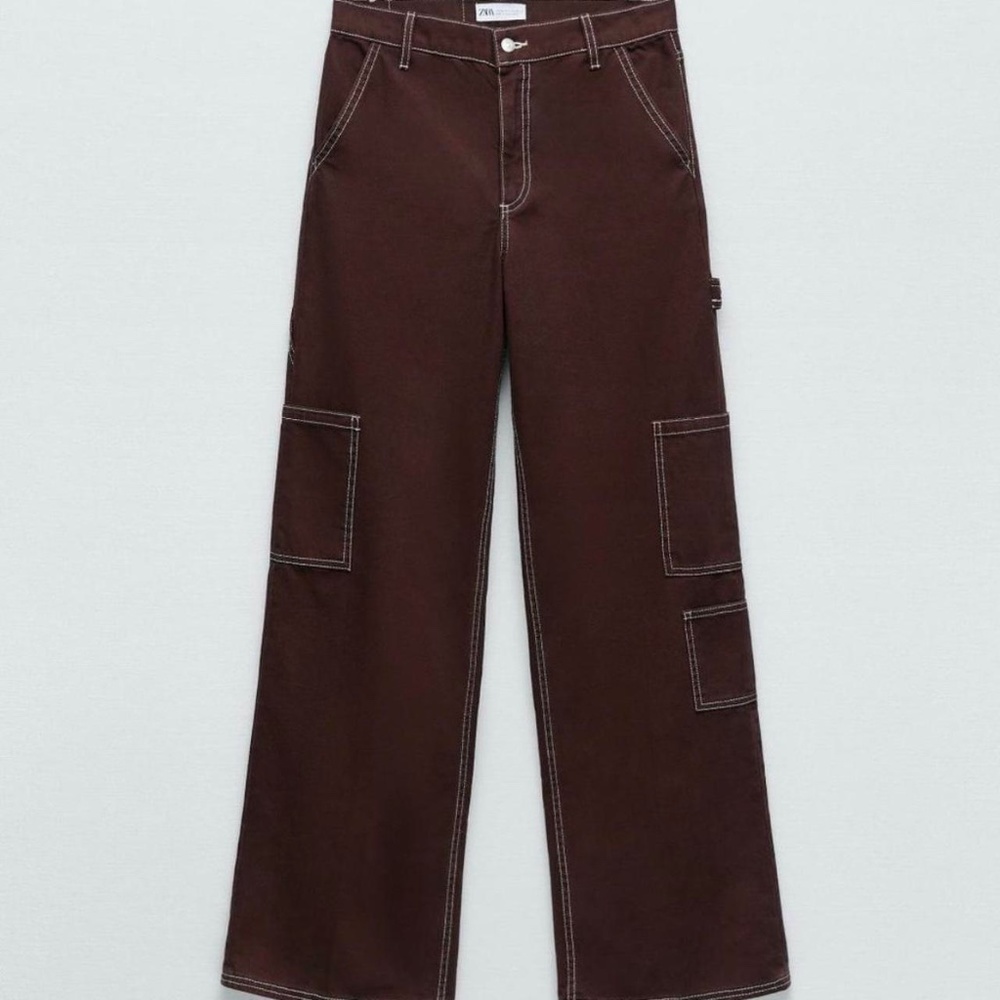 ZARA Low Rise Cargo Pants Brown Size 4